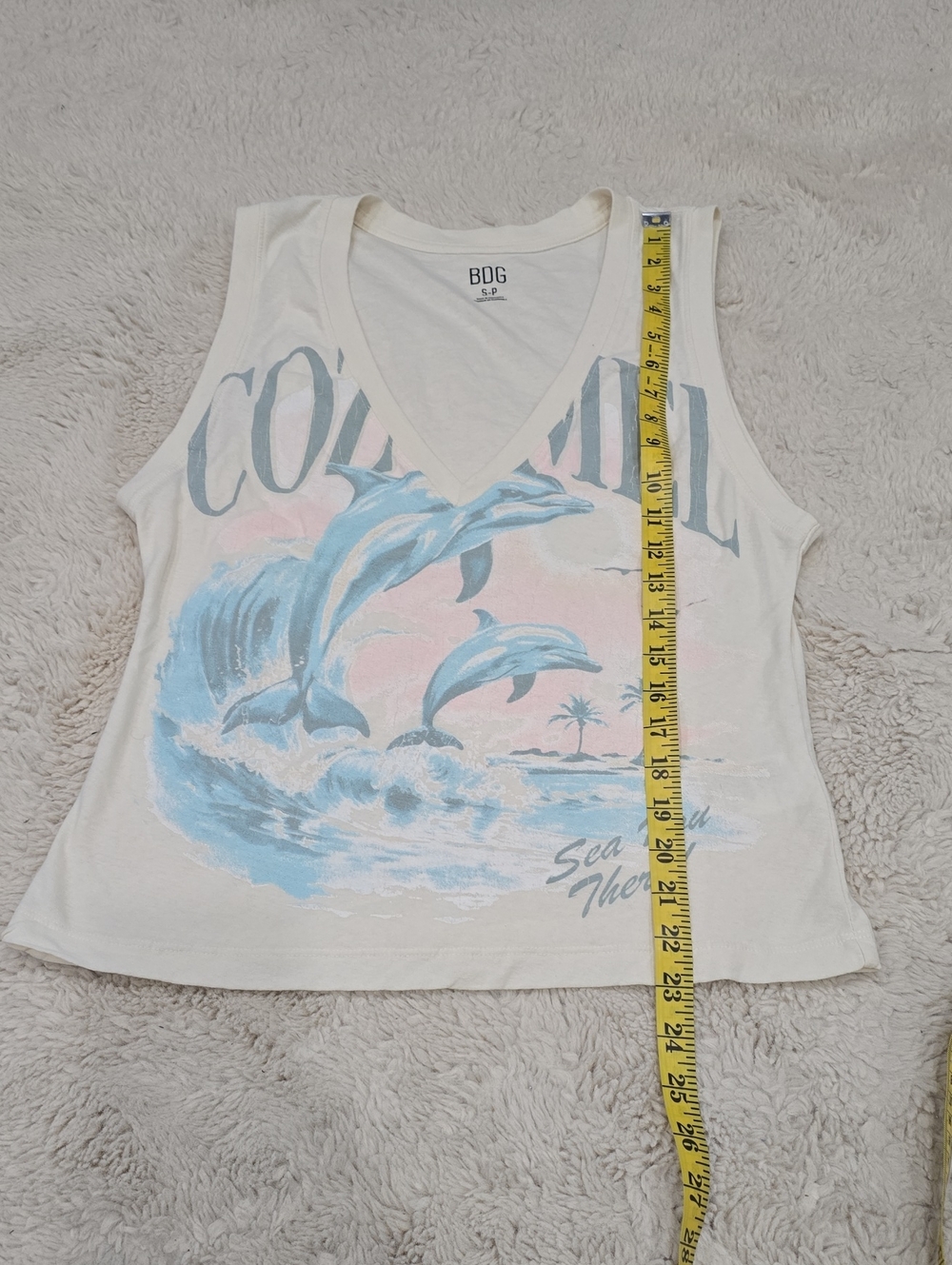 BDG Cream Dolphin Graphic V-Neck Tank Top - Picture 4 of 6